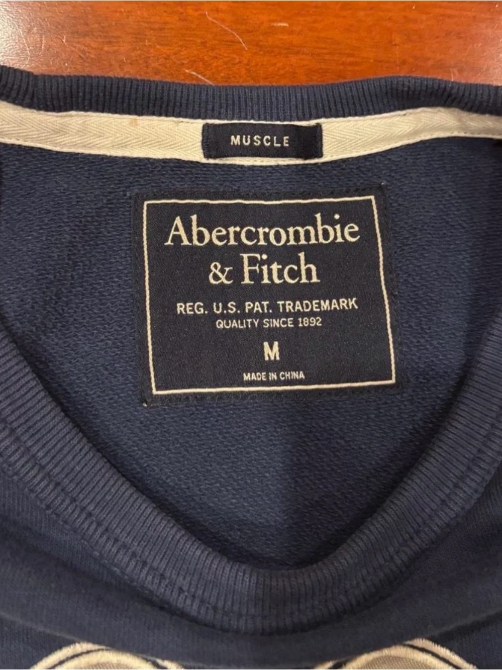 Abercrombie & Fitch Navy Crewneck Sweater with 1892 Chest Graphic